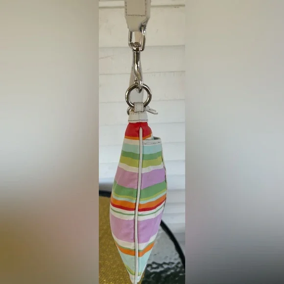 COACH BEACH MULTICOLORED STRIPED SWINGBACK CROSSBODY. EUC one pen mark on front. - Picture 7 of 11